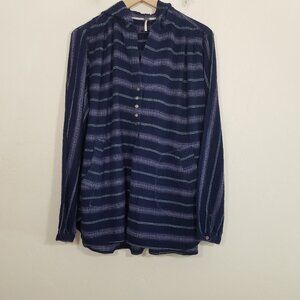 Free People Hoody Cotton Navy Striped Long Sleeve Oversized Top Shirt Pockets M